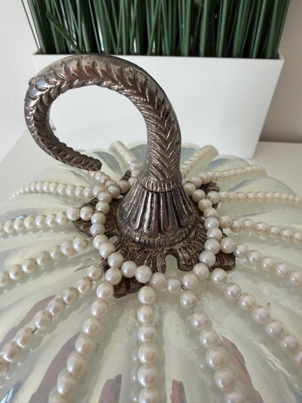 Iridescent Glass Pumpkin Pearl Beaded Decor Fall Halloween India - Picture 2 of 5